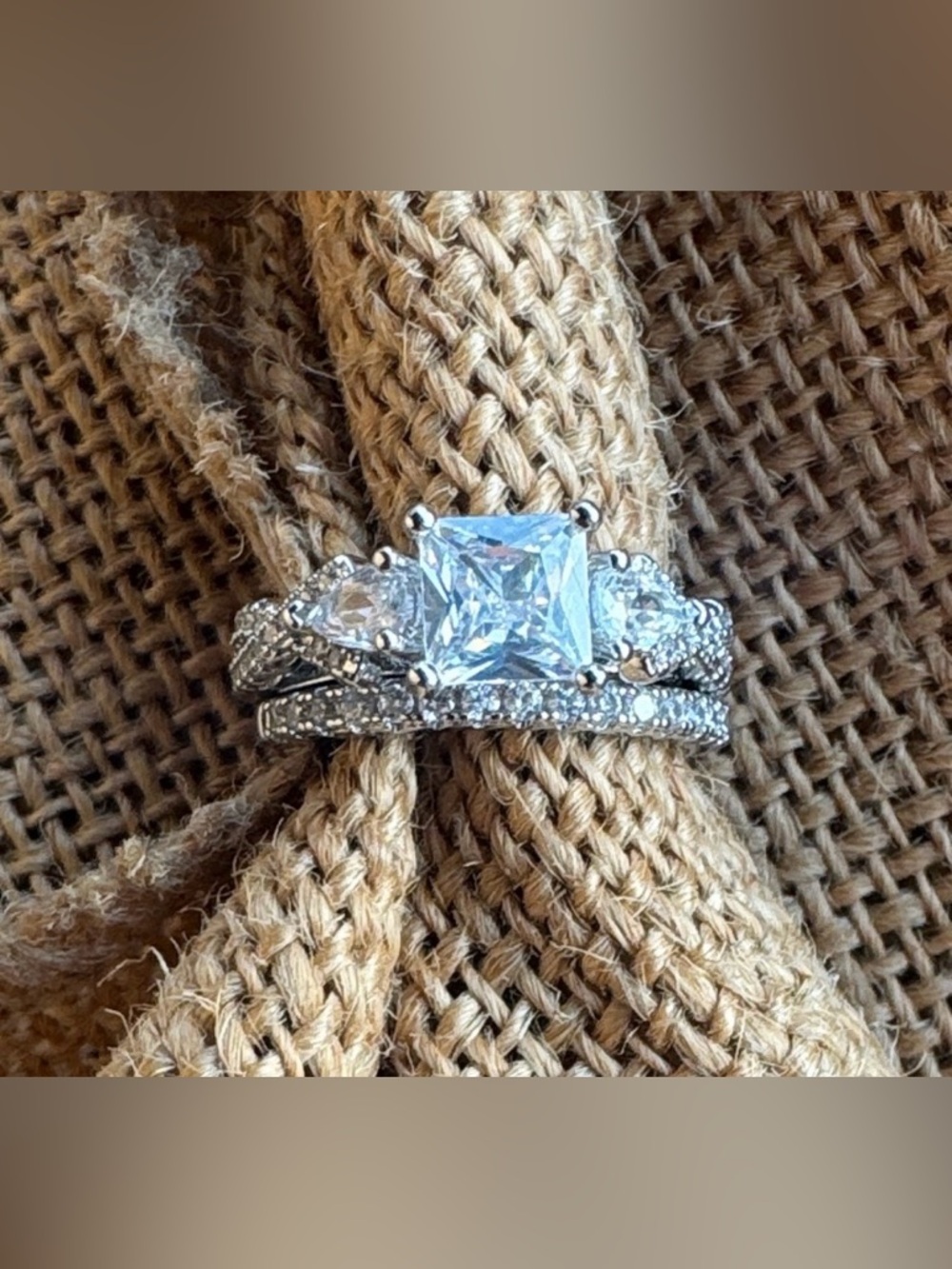 Classic Silver Bridal Ring Set Clear Stones Elegant Sparkle Size 7